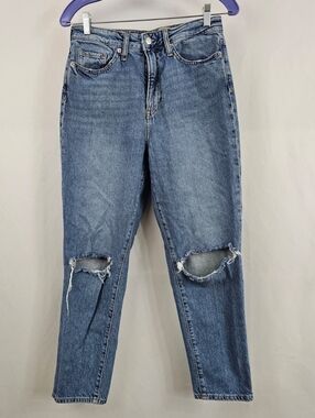 H&M &Denim Ripped Distressed Ultra High Waist Mom Jeans, Sz 6